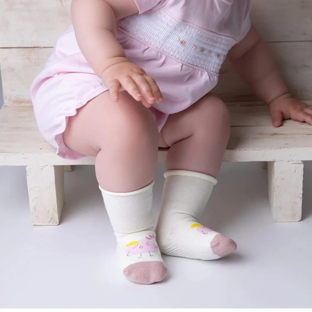 Set of 3 Girls Knee High Cotton Blend Grip Non Slip Socks 6-12 months